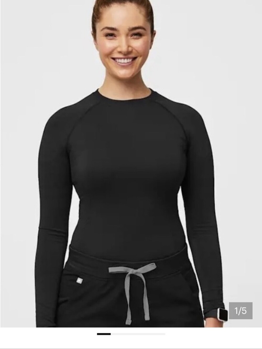 Figs Salta Black Long-Sleeve Crewneck Top - Sz.S